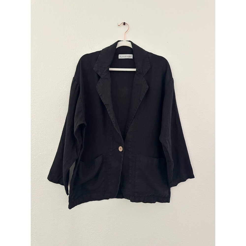 Love and Confuse Linen Jacket Lagenlook Bohemian Black Oversized Women's Small